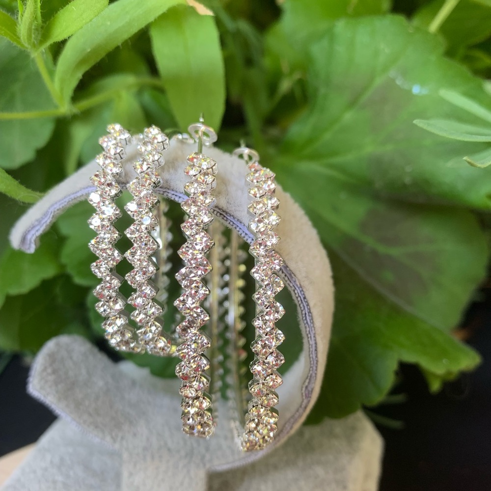 Big Silver Crystal Hoop Earrings - Picture 3 of 8